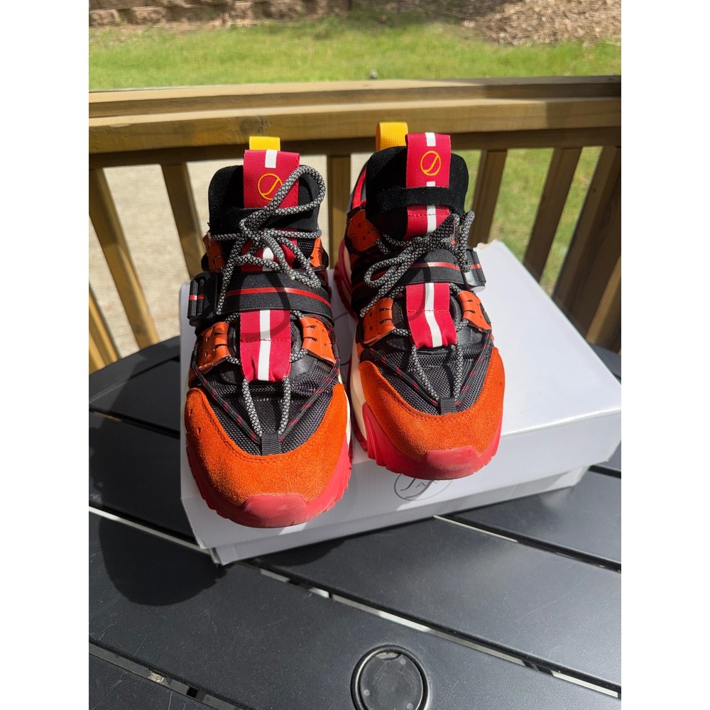 Javi Hype Mens Chunky Sneakers Red Orange Black Buckle Strap Platform Shoes 10.5